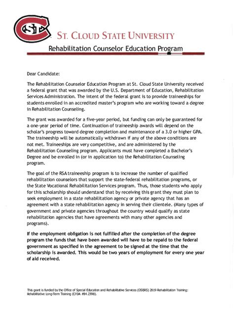 Fillable Online Rehabilitation Counseling (M.S.) - St. Cloud State ...