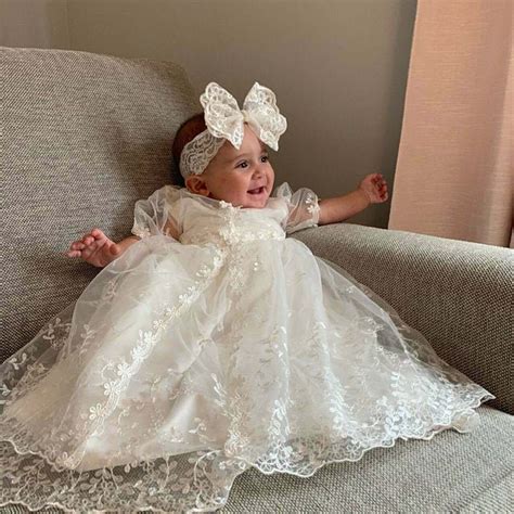 Newborn Baby Girl's Sleeveless Baptism Dress & Communion Gown Set with ...