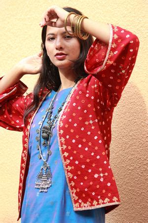 Maroon Bandhani Hand Embroidered Kimono Jacket - Mogra Designs