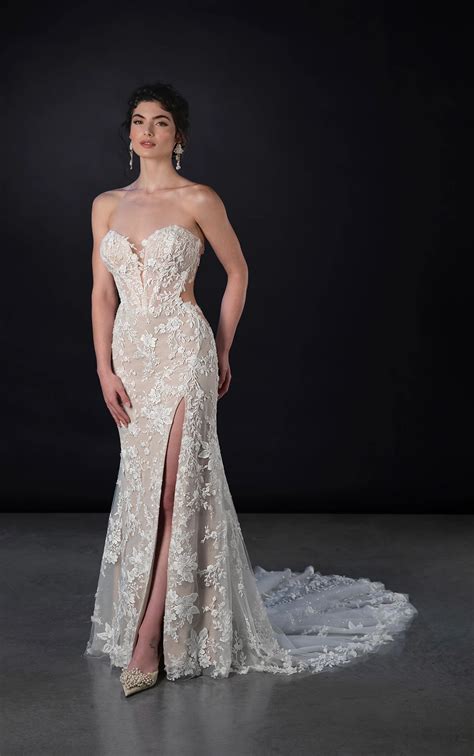 Alluring Strapless Lace Column Wedding Dress | Martina Liana