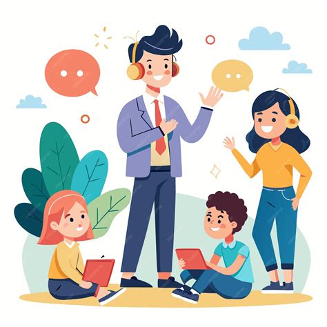 Premium Vector | A male teacher wearing headphones is teaching a class ...