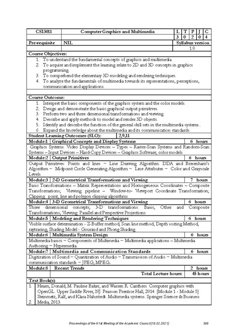 CSI3011 Syllabus: Computer Graphics and Multimedia Course Outline - Studocu