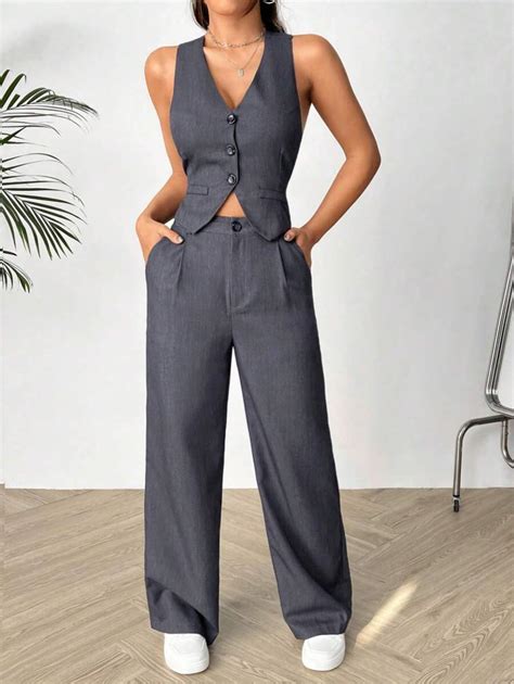 Flirla Conjunto De Colete Blazer Sem Mangas Com Cruzado Nas Costas E ...