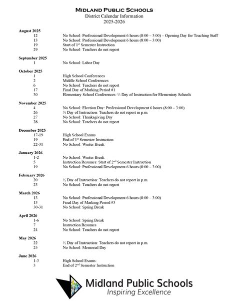 Midland Public Schools District MI Calendar 25-26 Revised pdf - EduCounty