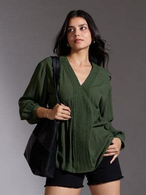 Buy Twenty Dresses by Nykaa Fashion Bottle Green Solid V Neck Bishop ...