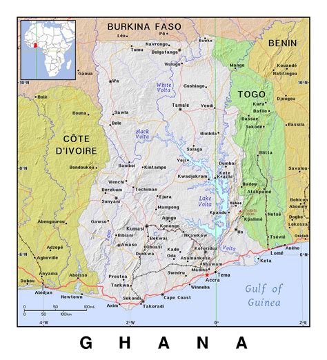 Detailed political map of Ghana with relief | Ghana | Africa | Mapsland | Maps of the World - map of africa ghana