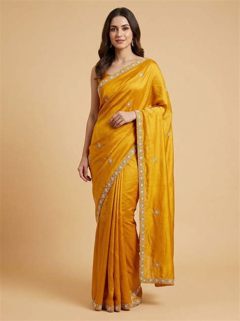 Buy Harvest Mustard Embroidered Saree | KALKI Fashion India