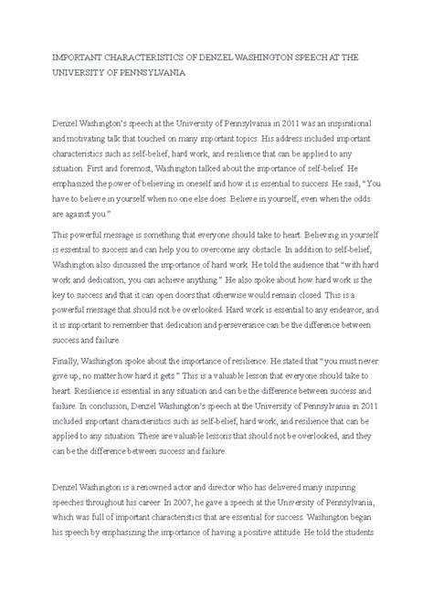 Important Characteristics OF Denzel Washington Speech AT THE University ...
