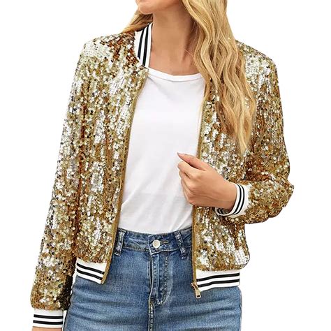 Dyfzdhu Women Sequin Jacket Trendy Long Sleeve Shiny Sequins Casual ...