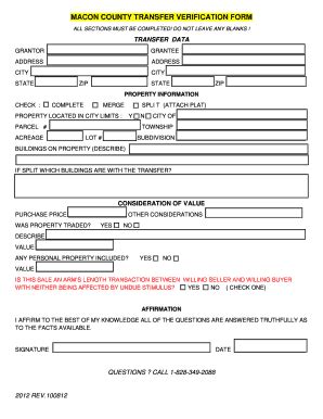 Macon County Transfer Verification Form - Blank Fillable Template ...