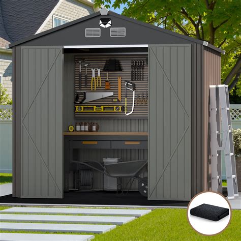 Licheers 10'x8' Outdoor Storage Shed, Galvanized Metal Tool Storage ...