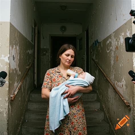Russian woman feeding baby in Soviet apartment building on Craiyon