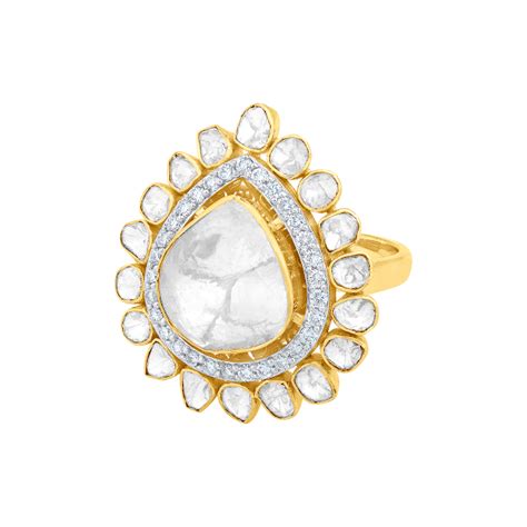 Pear Shape Polki With Small Polki Rings by Mohar Fine Jewellery