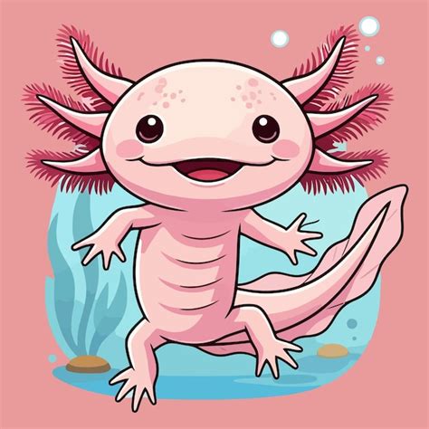 Cute axolotl illustration with colorful gills in water drawing vector ...