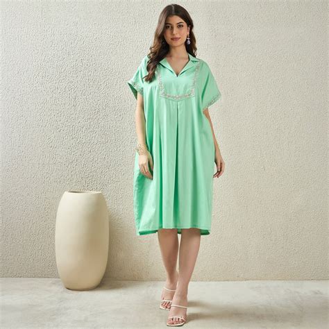 Jelly Mint Hand Embroidered Shirt Dress – First Resort by Ramola Bachchan