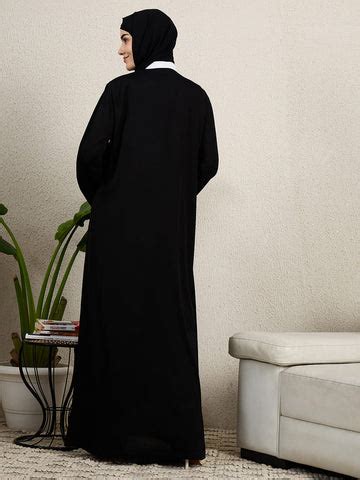 Black Front Open Embroidered Abaya for women with hijab – Nabia