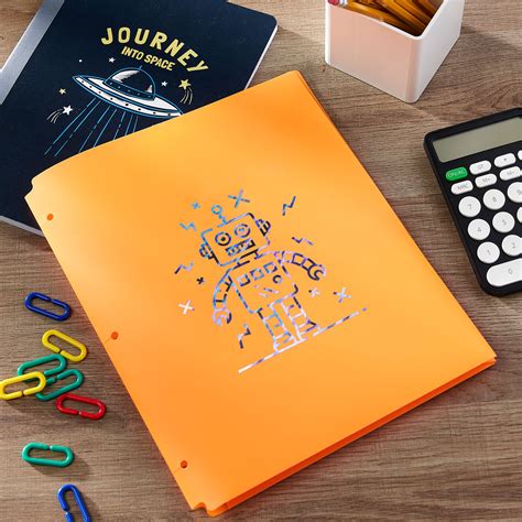 Buy Pen+Gear Poly 2-Pocket Folder, Orange with Foil Robot Design Online ...