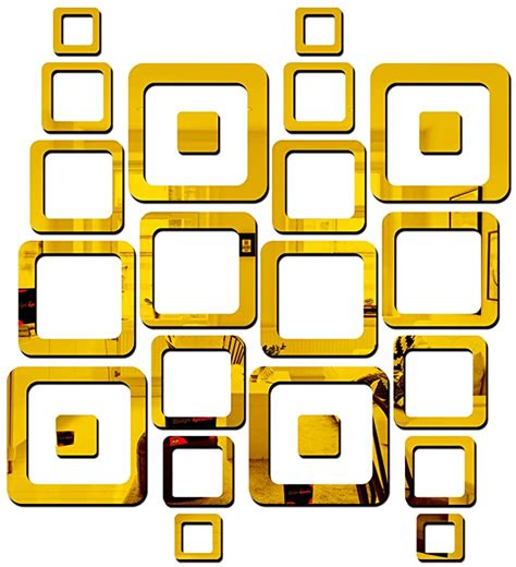 Bikri Kendra - 4 Set Square Golden Decorative Mirror Stickers for Wall ...