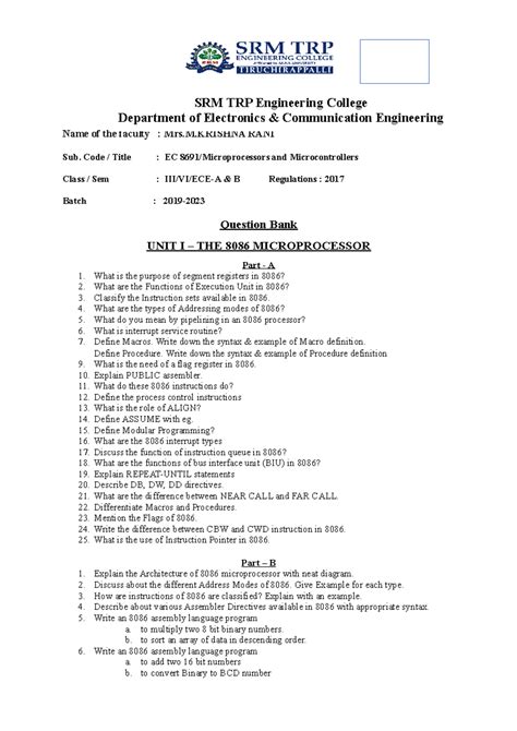 12.EC8691 MPMC QB - 2 marks with answers - Name of the faculty : Mrs.M ...