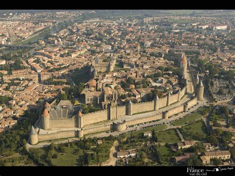 Medieval Carcassonne, Languedoc-Roussillon, France aerial photo ...