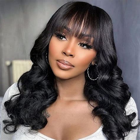 Amazon.com : Wiggins Hair Body Wave Wigs With Bangs Human Hair 5x5 ...