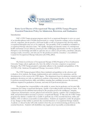 Fillable Online NSU Tampa OTD Essential Functions01292014 W-PMM REVS ...