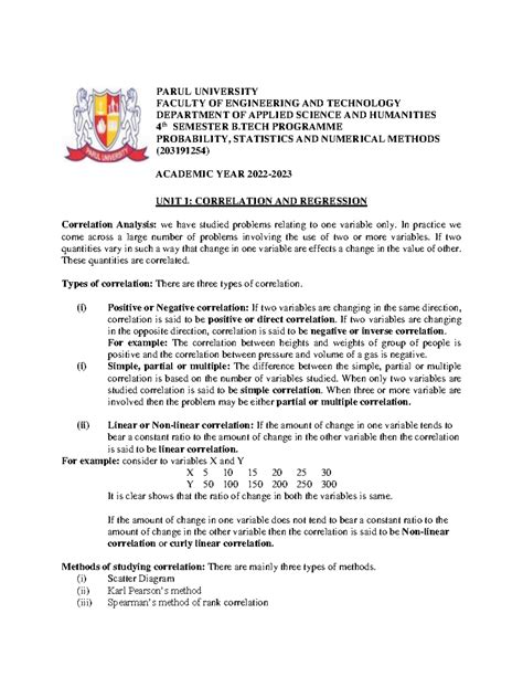 UNIT 1: CORRELATION & REGRESSION IN PROBABILITY & STATISTICS (203191254 ...