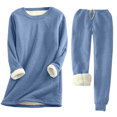 BLVB Women's Winter Fleece Lined Pajama Sets with Long Sleeve Tops ...