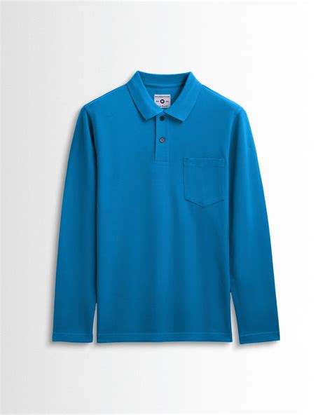 Cotton Polo Full Sleeve Unisex Turquoise Blue Pocket – Pitshirts