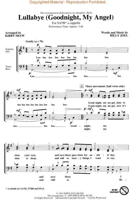 Lullabye (Goodnight, My Angel) By Billy Joel - Octavo Sheet Music For ...