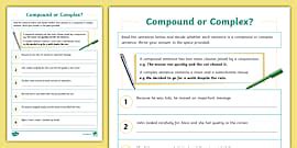 Simple, Compound and Complex Sentences Activity | Twinkl