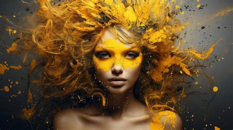 A woman with yellow paint on her face | Premium AI-generated image