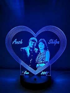 Buy Apna Photo® Wooden Heart Shape 3D Illusion Photo Frame LED Lamp ...