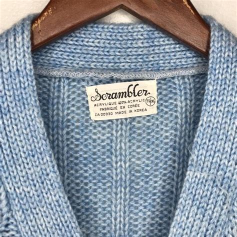 vintage 90’s acrylic knitted baby blue cardigan... - Depop