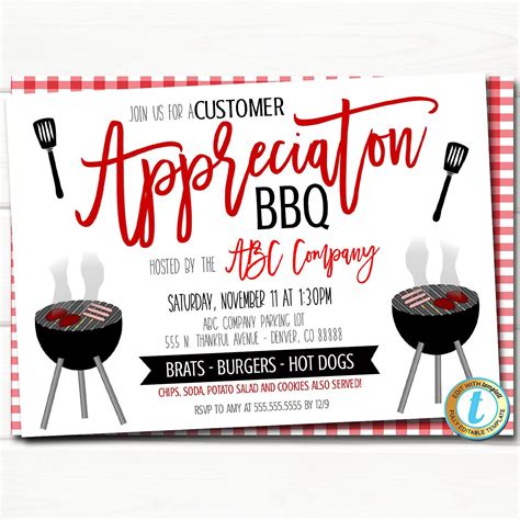 Appreciation BBQ Party Invitation, Customer Client Thank You Event ...