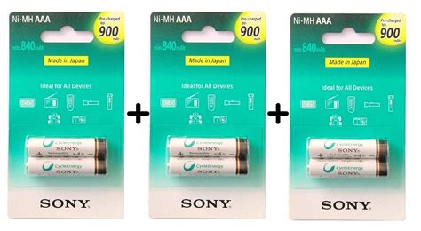 Sony AAA Cycle Energy 900 mAh Rechargeable Batteries - Pack of 6 ...