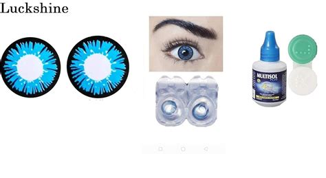 Luckshine Blue and light blue eye contact lens with lens solution ...