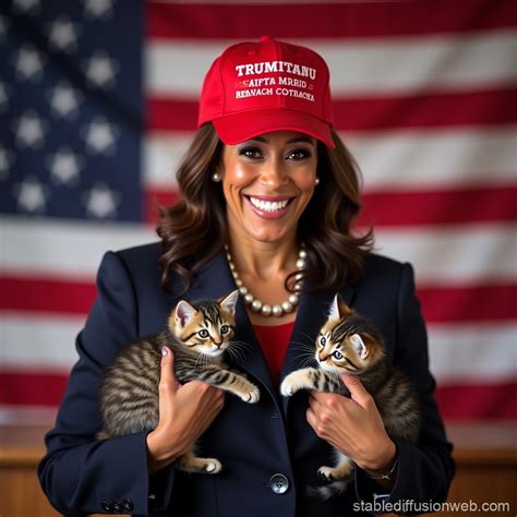 Kamala Harris in MAGA hat with kittens | Stable Diffusion Online