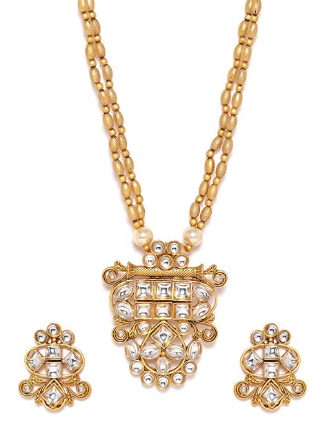 Golden Silhouette in Ivory Kundan Necklace Set – Rubans
