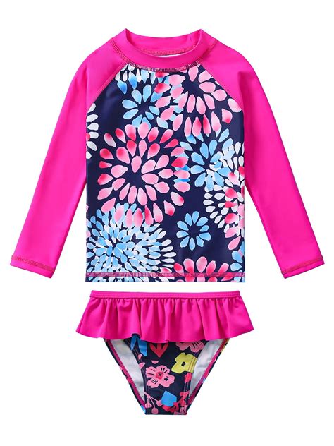 LOVEBAY Girls 2-Piece Swimsuit Set Long Sleeve Rash Guard Bathing Suit ...