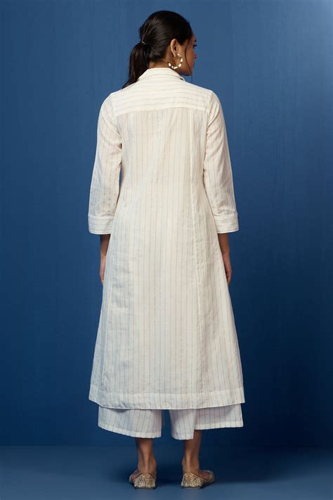 pleated neck pintuck collar dress - pearlescent & gilded stripes ...
