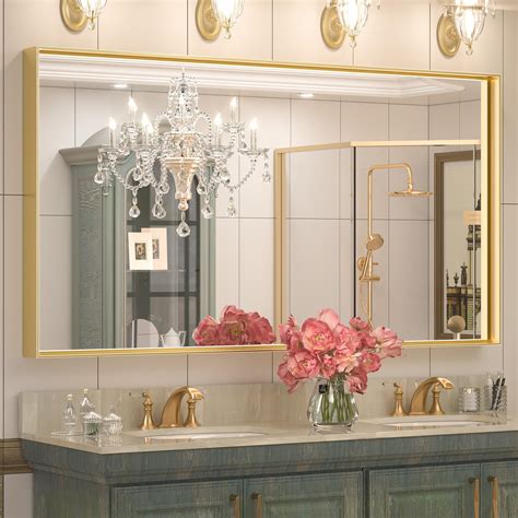 Keonjinn Gold Bathroom Mirrors for Wall 48” x 24” Brushed Brass ...