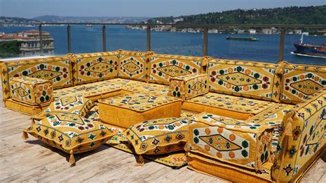 Yellow Color U Shaped Arabic Sofa Set, Arabic Majlis, Turkish Floor Se