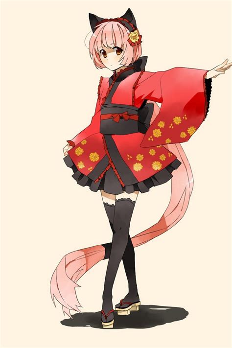 Download wallpaper 800x1200 anime, girl cat, costume, ears, kimono ...