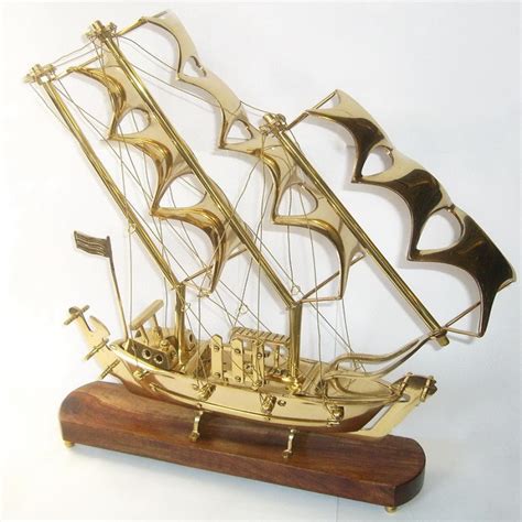 Metal Brass Ship with Wooden Base – Poplibrass