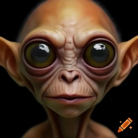 Humanoid figure with smooth peach skin and large black eyes, displaying ...