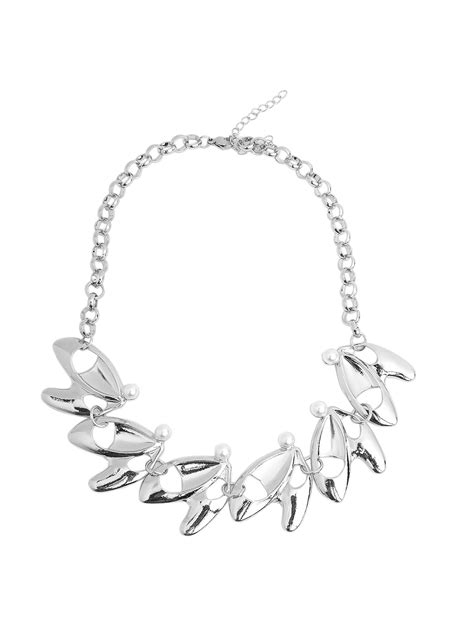 Prita by Priyaasi Pearl Studded Designer Leaf Link Silver-Plated Neckl