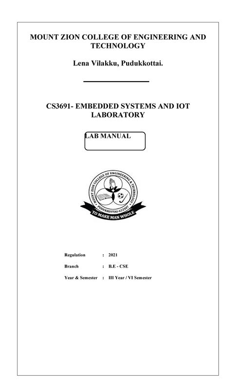 CS3691 - Embedded Systems & IoT Lab Manual with Experiments and ...