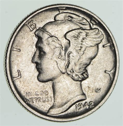 Ch AU/Unc 1942 Mercury Liberty Dime - 90% Silver - High Grade ...