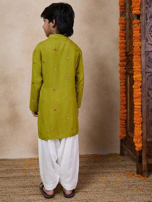 Shop Boys Collar Mirror Work Kurta With Pyjamas Online